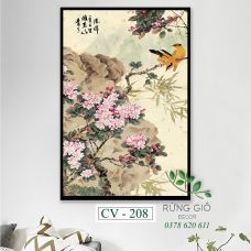 Khung tranh vải canvas hình hoa và chim nghệ thuật Trung Quốc (CV208)
