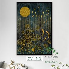 Khung tranh vải canvas hình đàn cá vàng dưới đầm sen trăng (CV213)