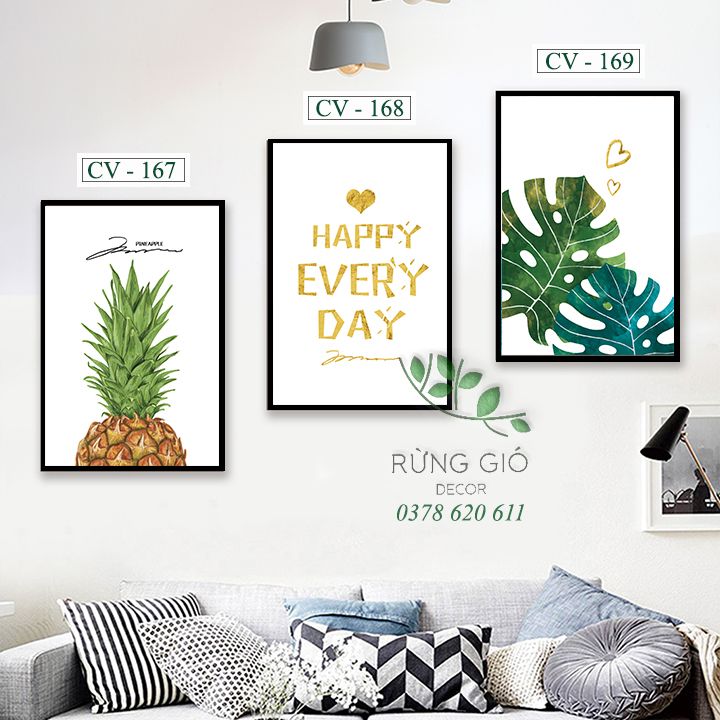 Khung tranh vải canvas happy everyday (CV167-168-169)