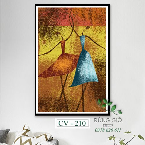 Khung tranh vải canvas hình hai cô gái nghệ thuật trừu tượng (CV210)